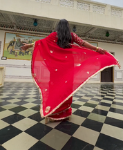 Diya Red Hand Embroidered Organza Saree