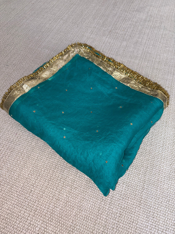 Sea green pure organza dupatta with Gota Patti border