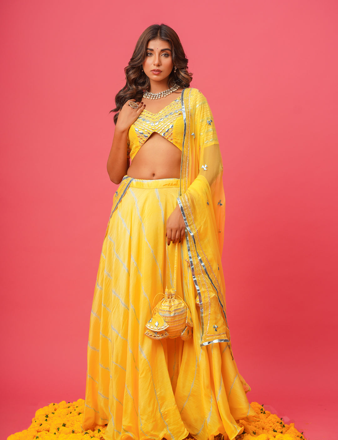 Yellow Khara silk lehenga set with traditional gota work