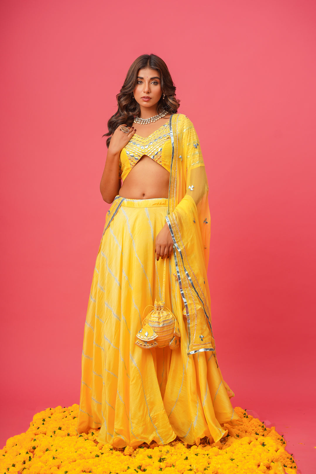 Yellow Khara silk lehenga set with traditional gota work