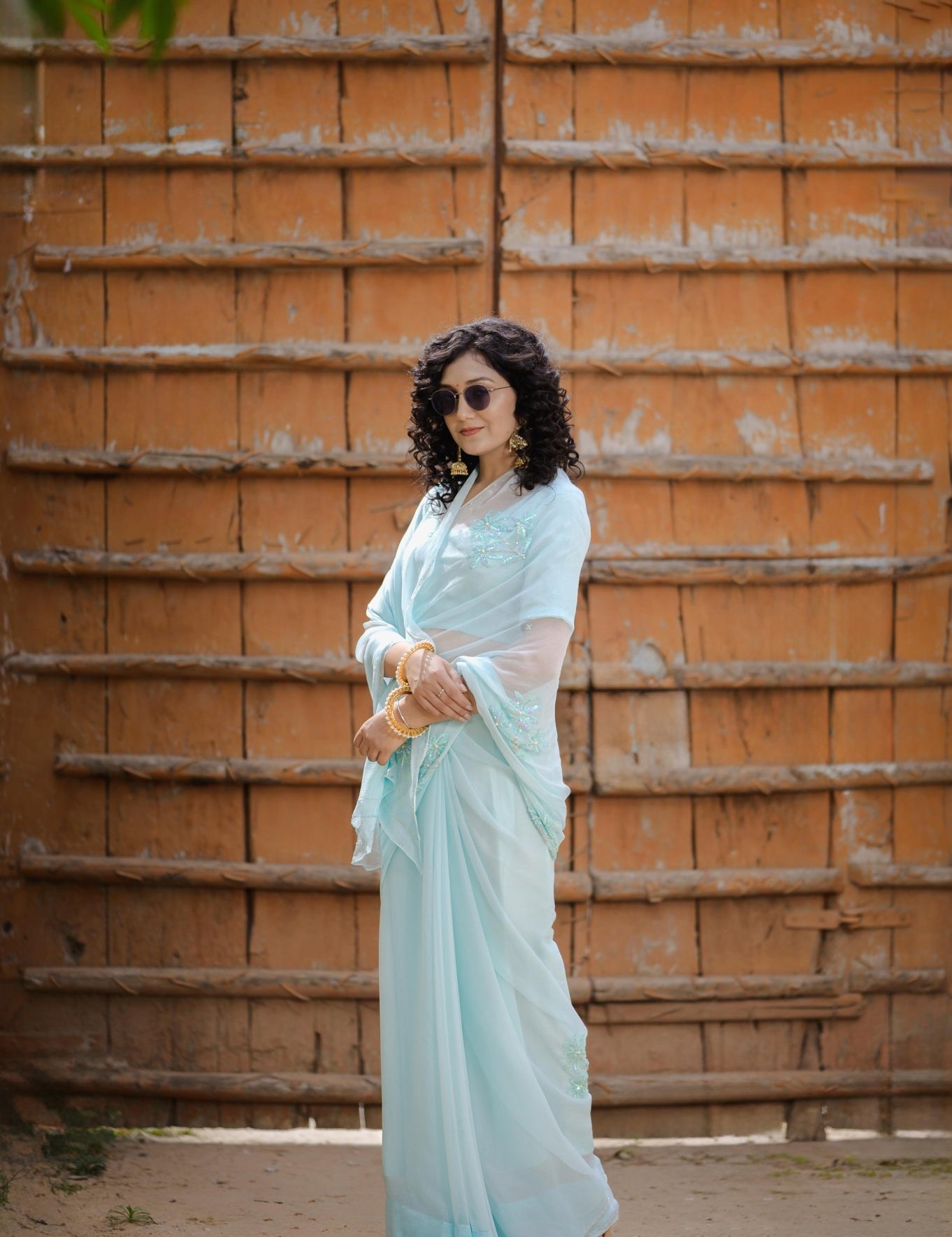 Aabha Blue Tari Buta Saree - House of Baisa