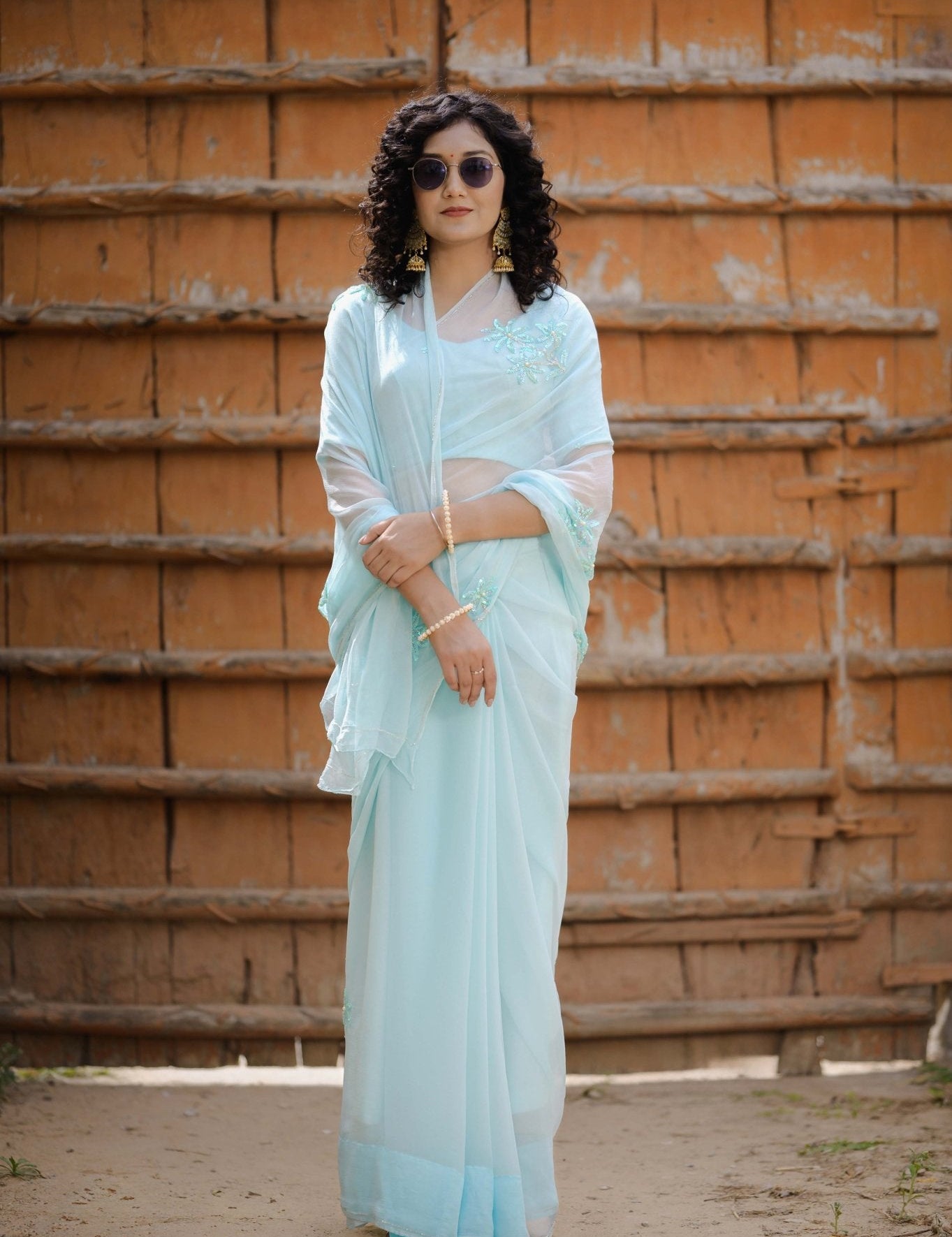 Aabha Blue Tari Buta Saree - House of Baisa