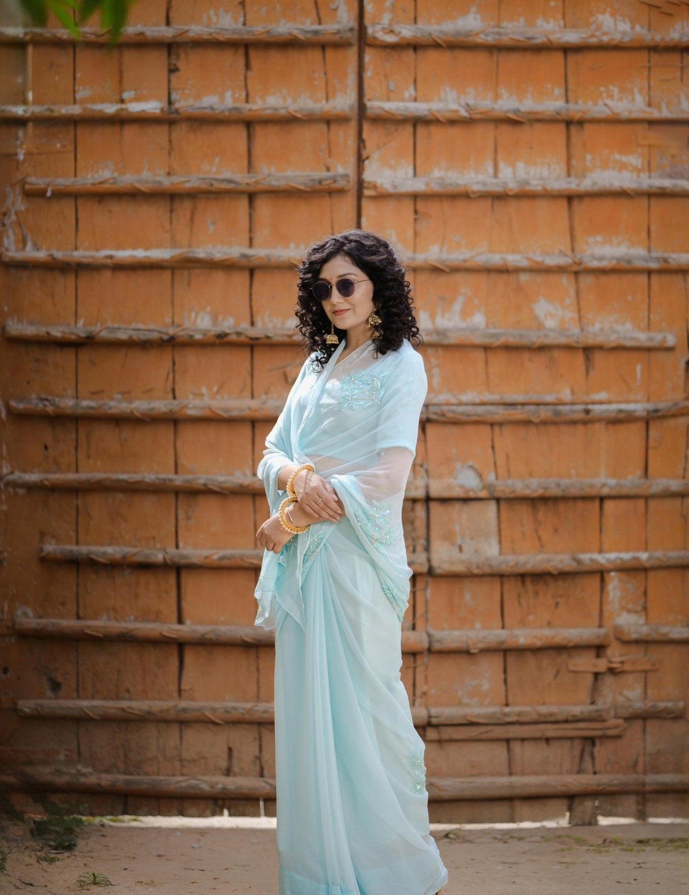 Aabha Blue Tari Buta Saree - House of Baisa