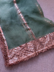 Abhilasha pure organza silk dupatta with Lamphi border and Mukaish embroidery