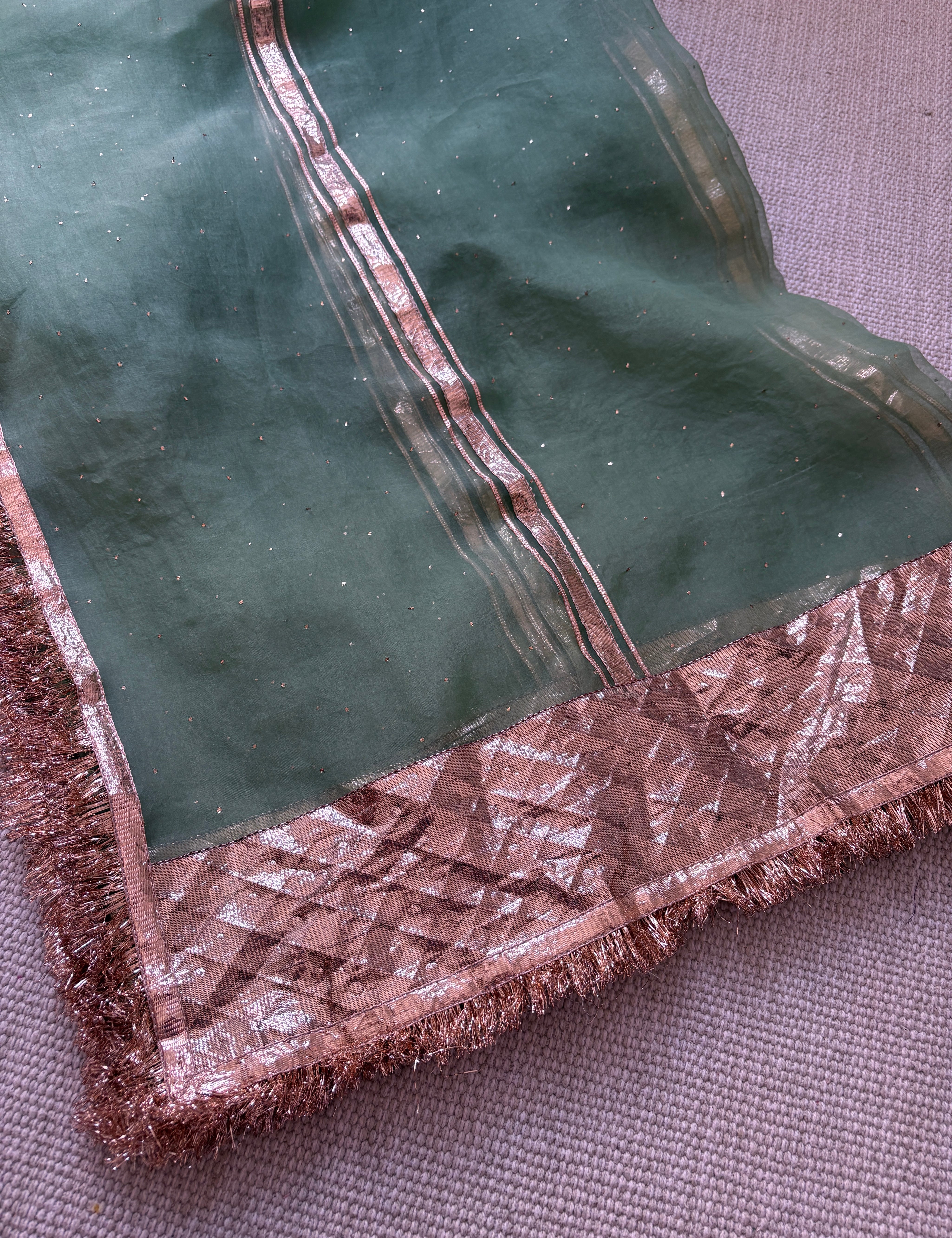 Abhilasha pure organza silk dupatta with Lamphi border and Mukaish embroidery