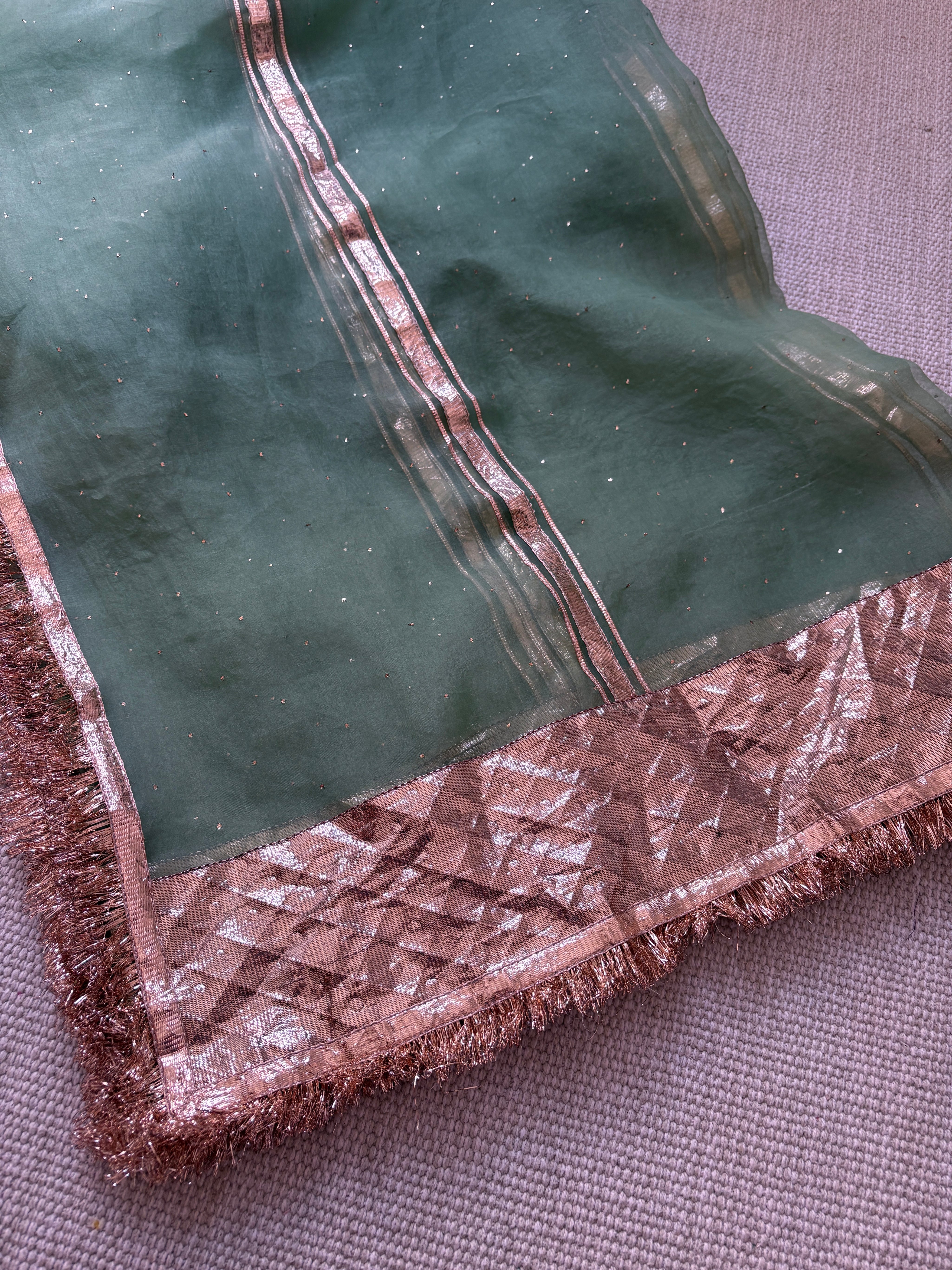 Abhilasha pure organza silk dupatta with Lamphi border and Mukaish embroidery