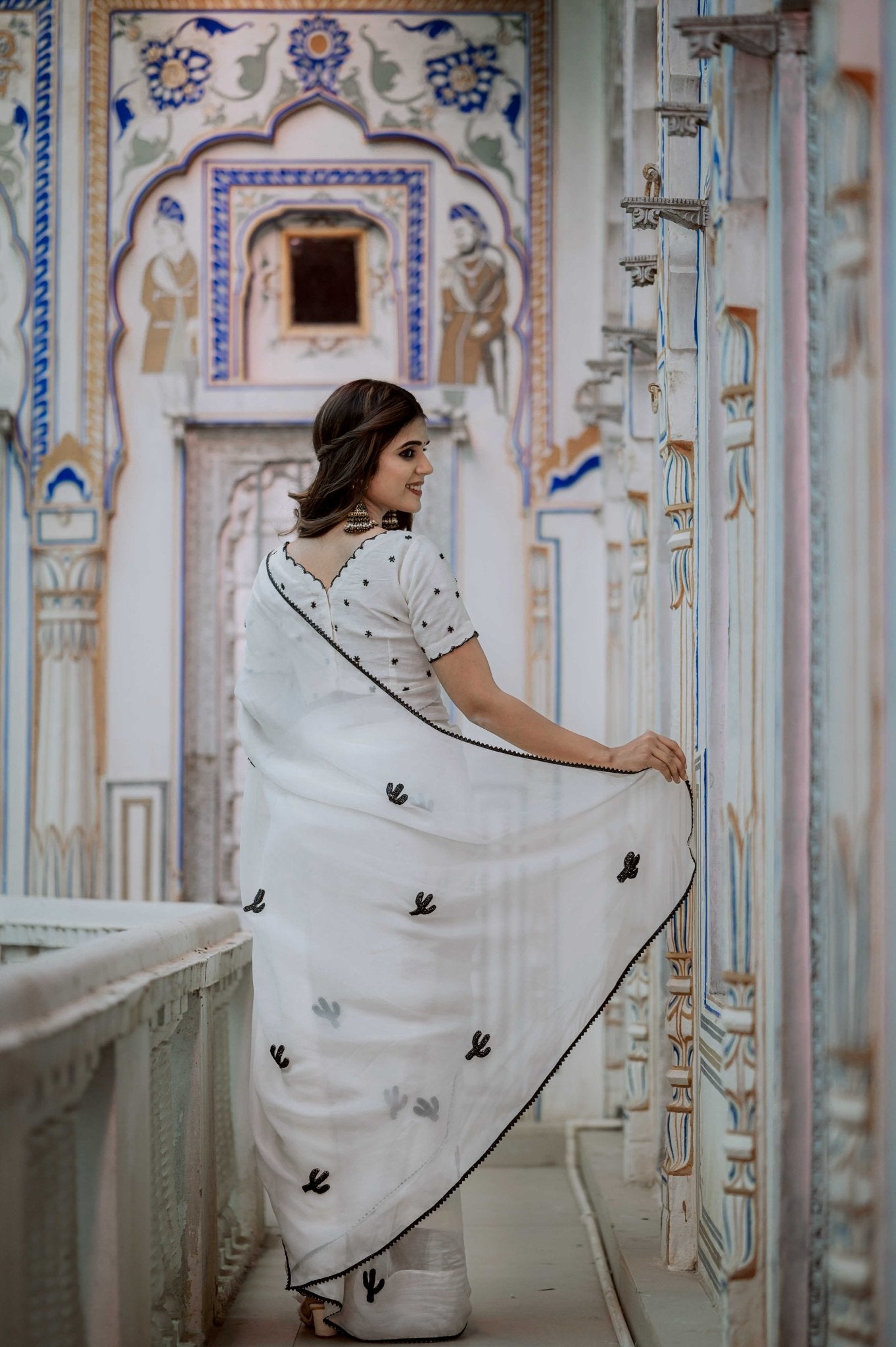 Black Cactus Organza Saree - House of Baisa