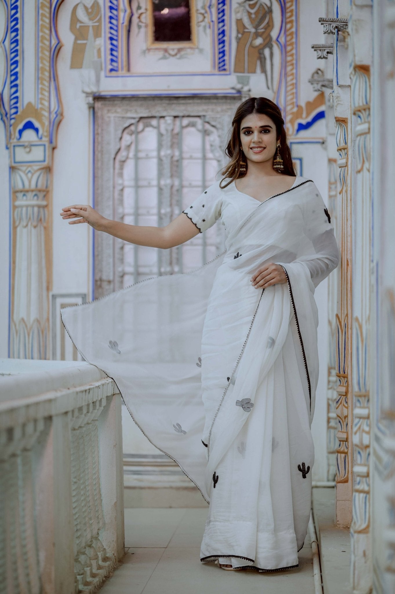 Black Cactus Organza Saree - House of Baisa