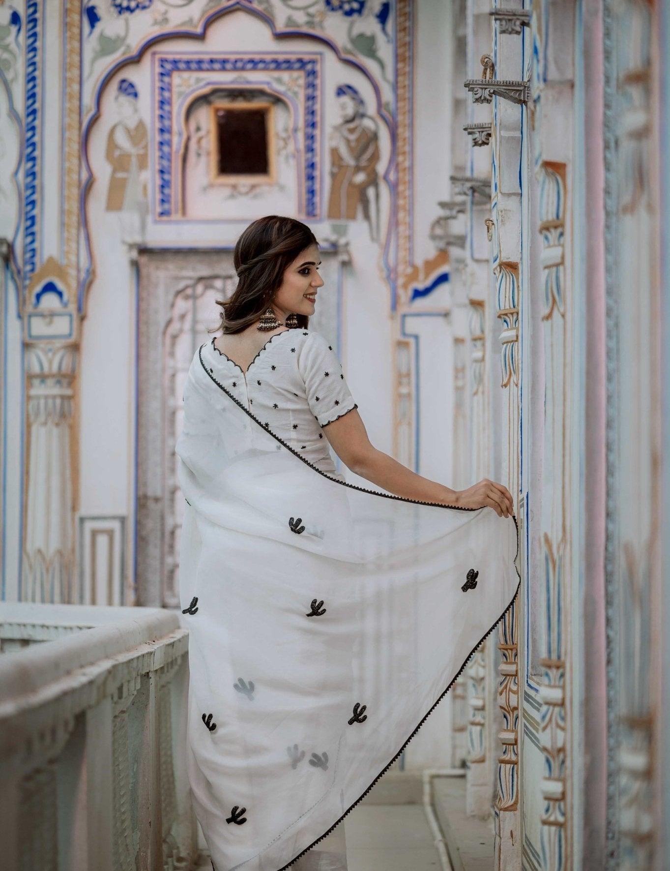 Black Cactus Organza Saree - House of Baisa