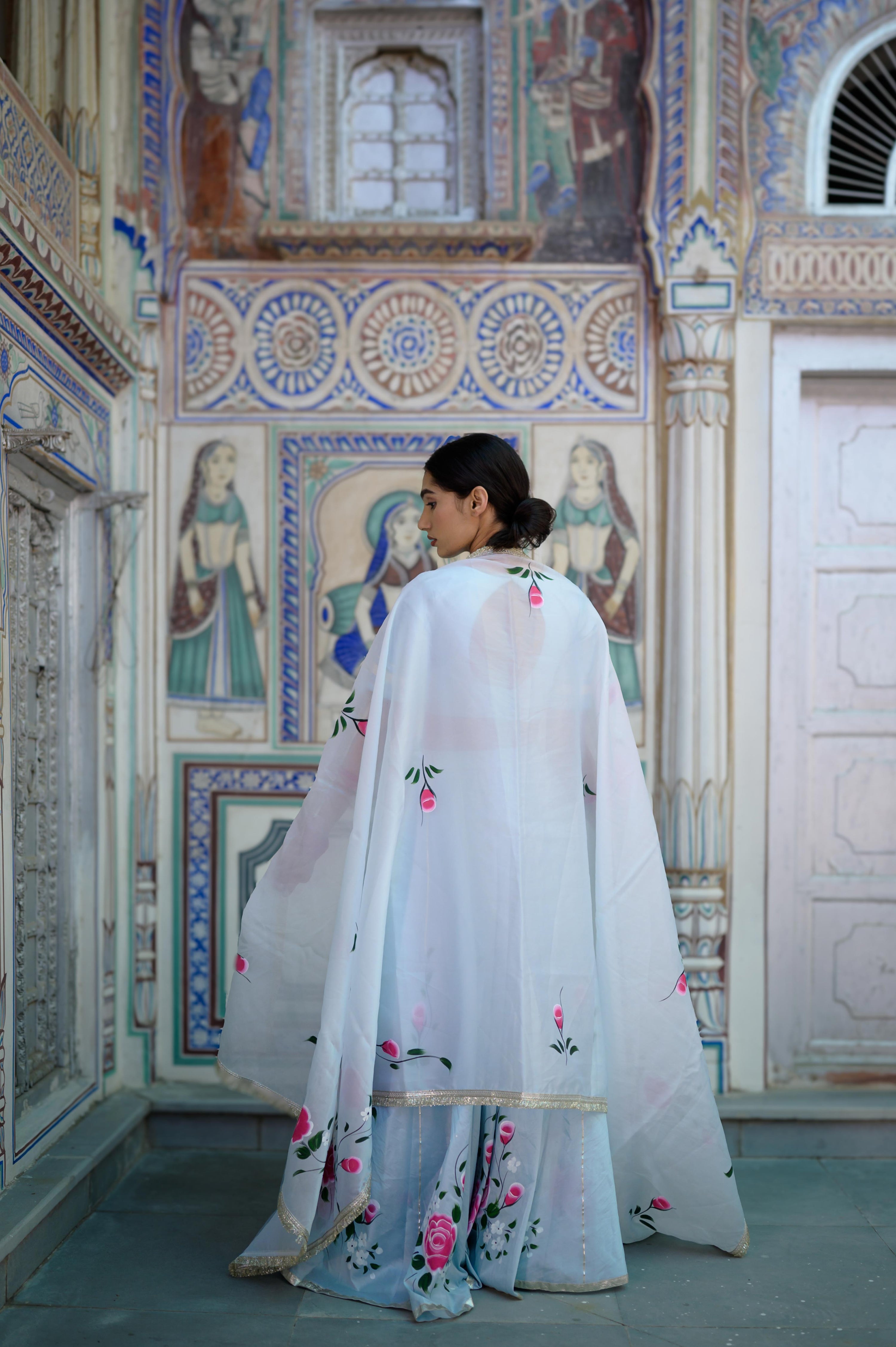 Gota border close-up on net dupattas