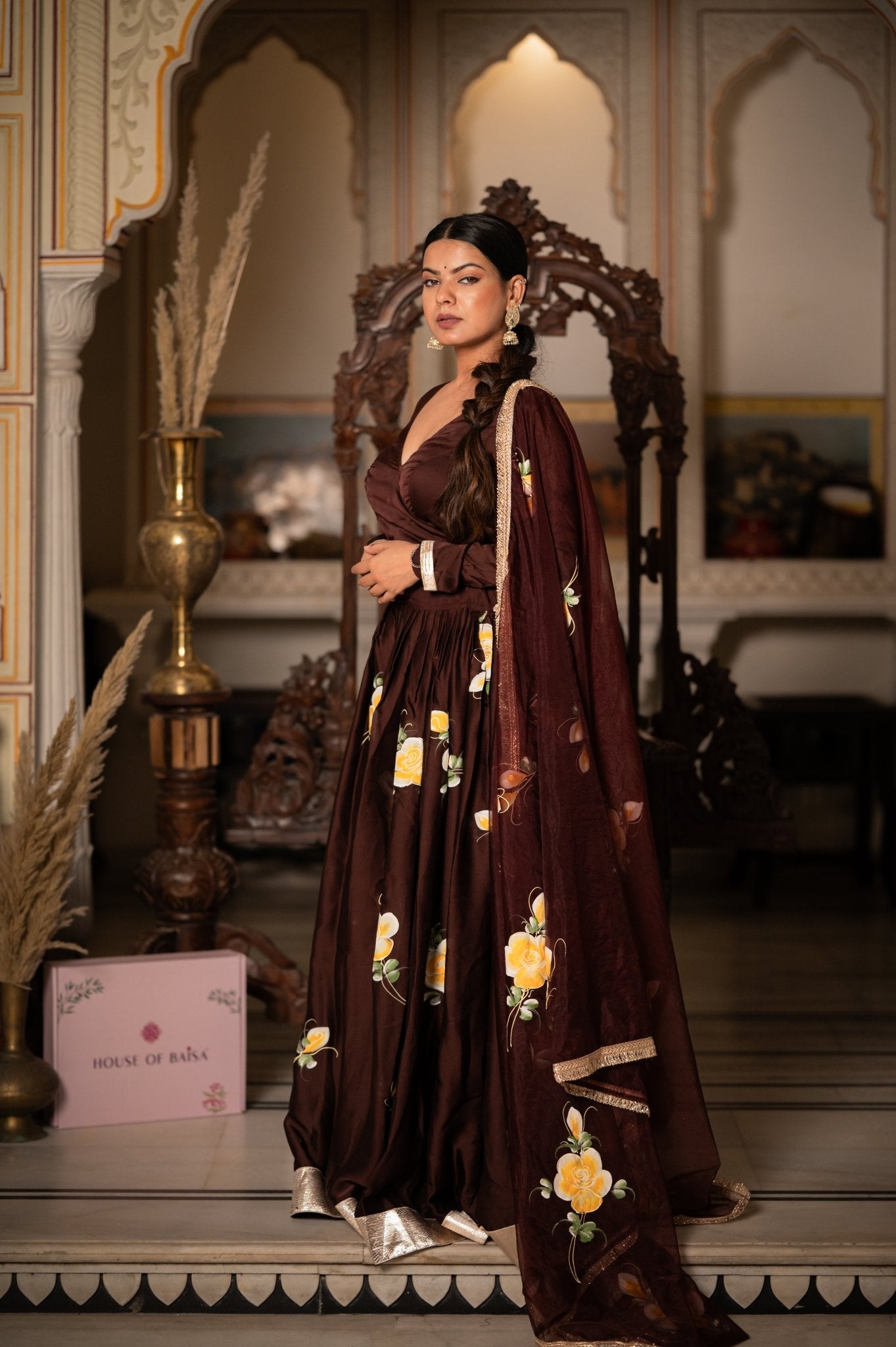 Brown lehenga| Elegant Hand - Painted Festive Wear - House of Baisa