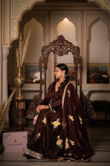 Brown lehenga| Elegant Hand-Painted Festive Wear