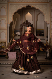 Brown lehenga| Elegant Hand - Painted Festive Wear - House of Baisa