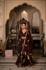 Brown lehenga| Elegant Hand - Painted Festive Wear - House of Baisa