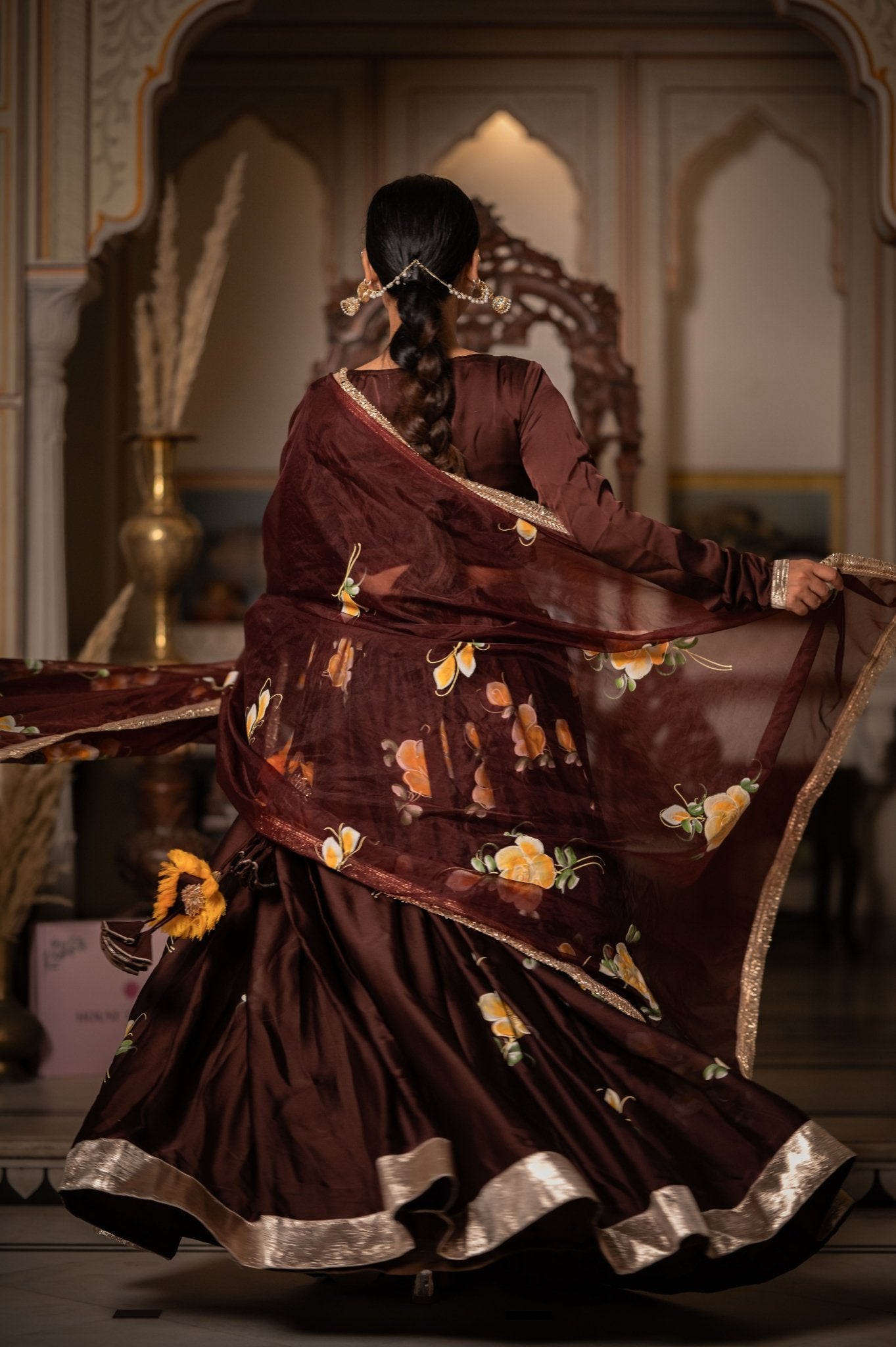 Brown lehenga| Elegant Hand - Painted Festive Wear - House of Baisa