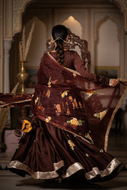 Brown lehenga| Elegant Hand - Painted Festive Wear - House of Baisa