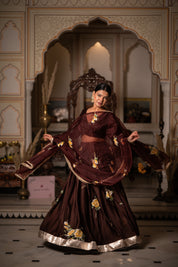  brown lehenga choli with handcrafted floral