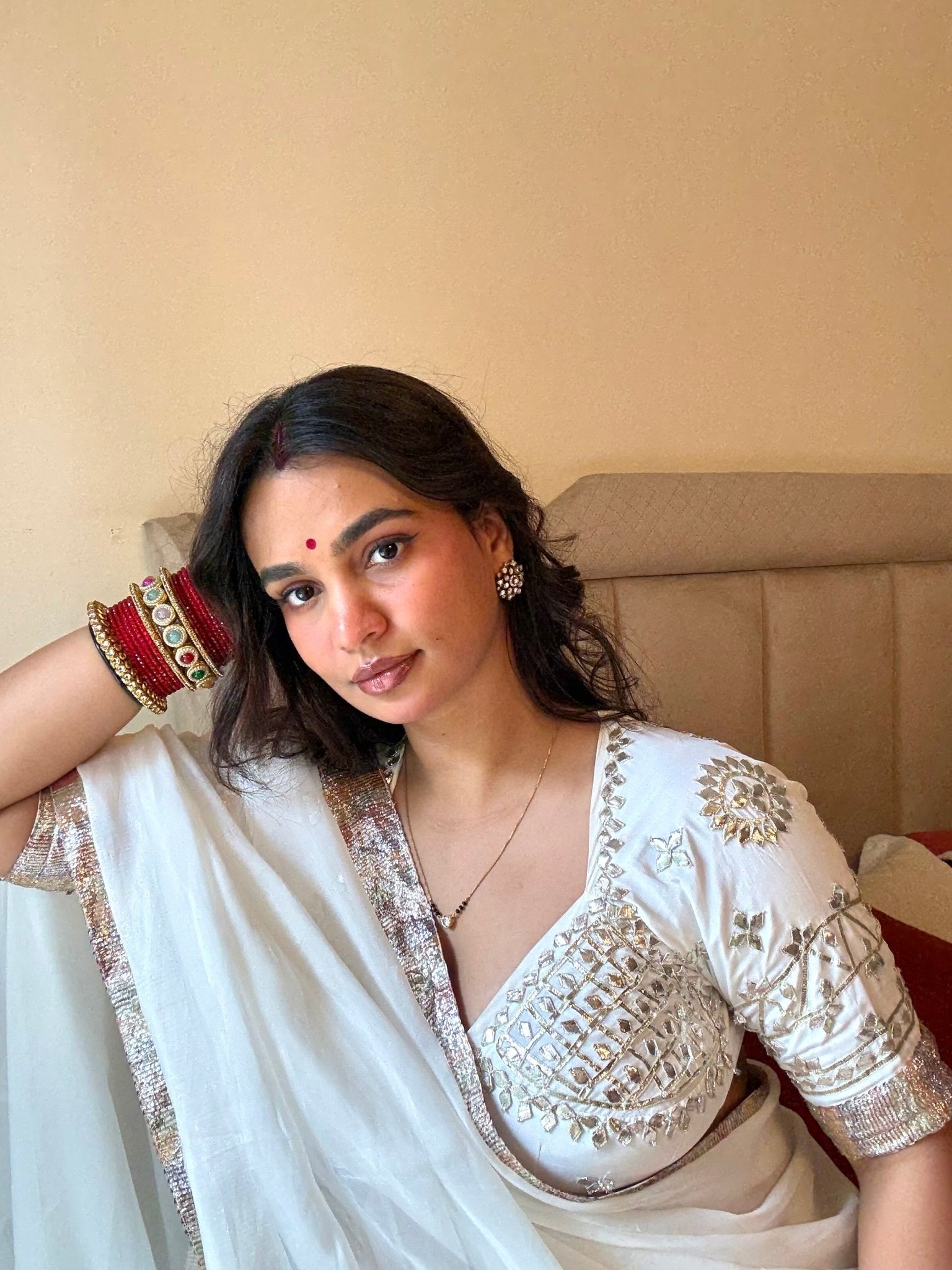Chandani White Crape Aangi - House of Baisa