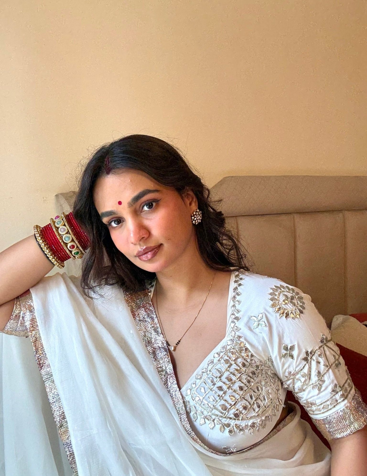Chandani White Crape Aangi Blouse - House of Baisa