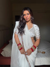 Chandani White Organza Saree - House of Baisa