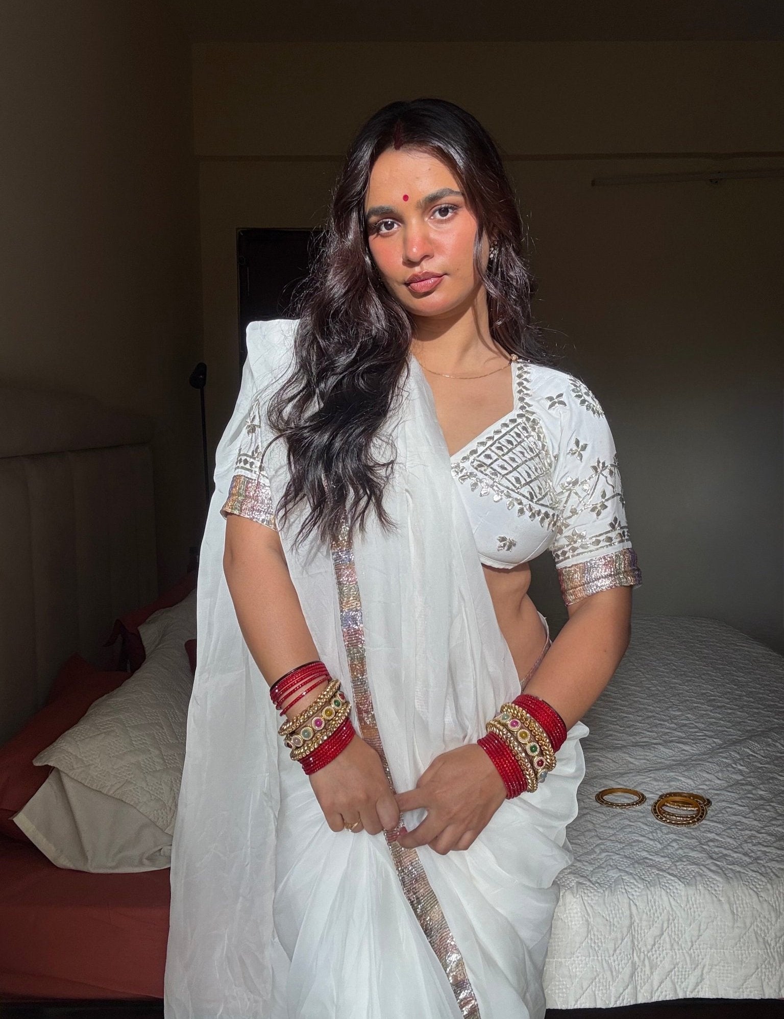 Chandani White Organza Saree - House of Baisa