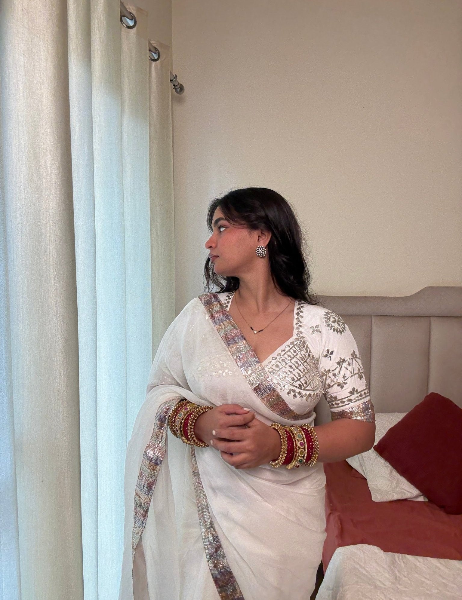 Chandani White Organza Saree - House of Baisa
