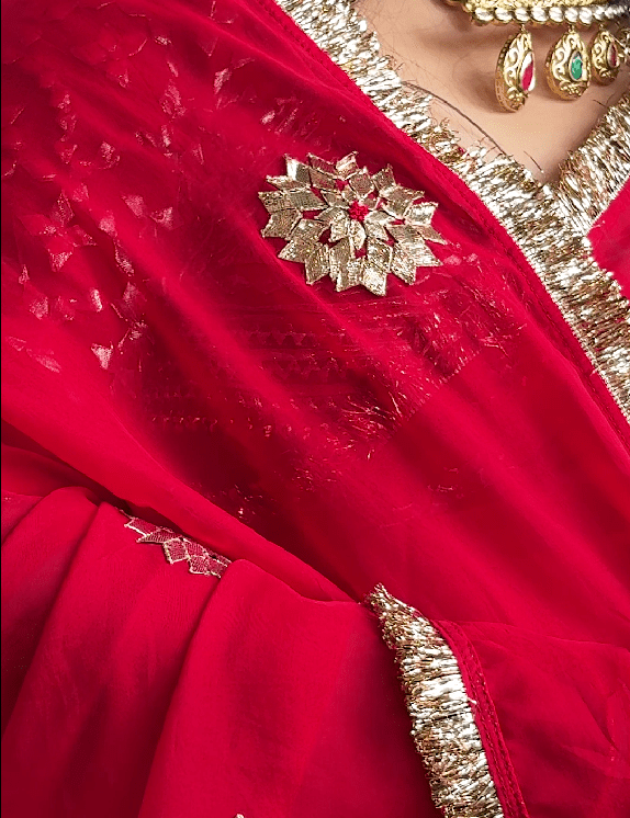 Diya Red Hand Embroidered Organza Saree - House of Baisa