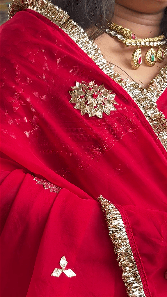 Diya Red Hand Embroidered Organza Saree - House of Baisa