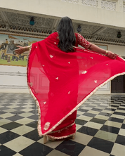 Diya Red Hand Embroidered Organza Saree - House of Baisa