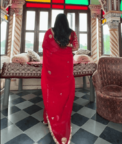 Diya Red Hand Embroidered Organza Saree - House of Baisa