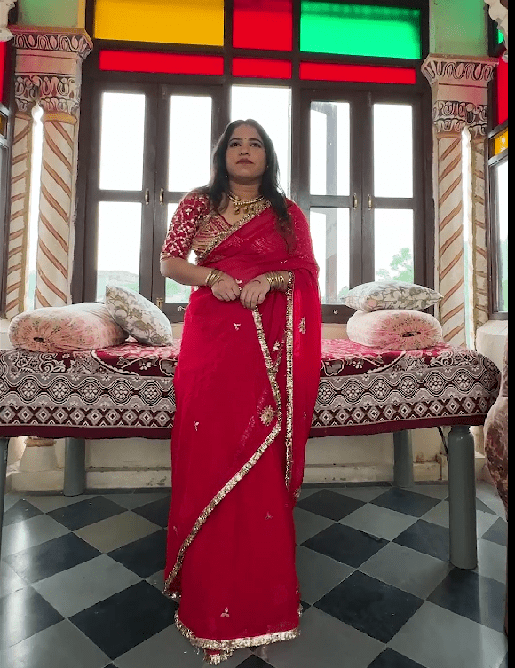 Diya Red Hand Embroidered Organza Saree - House of Baisa