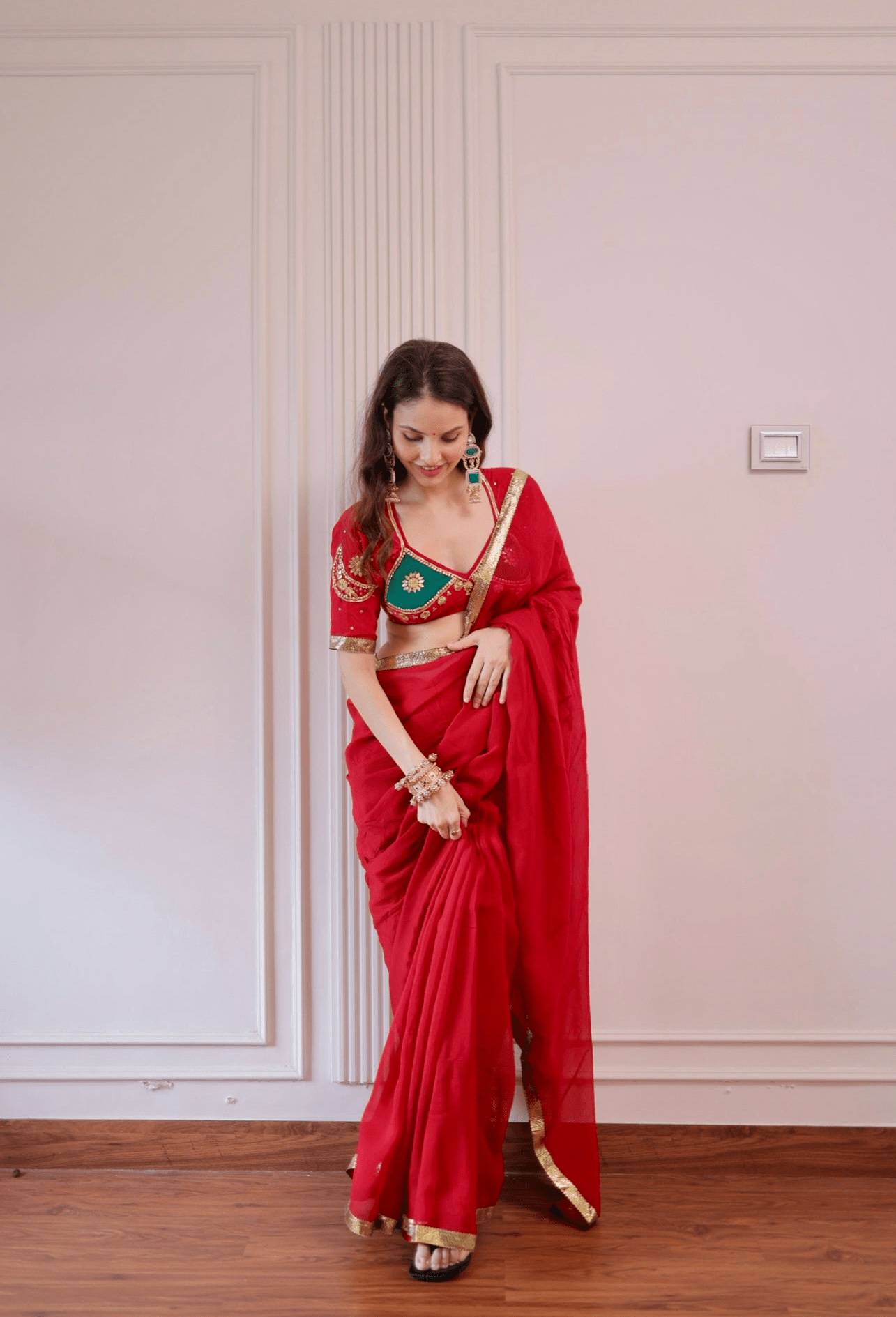 Gajra Laal Pure Copper Gota Saree - House of Baisa