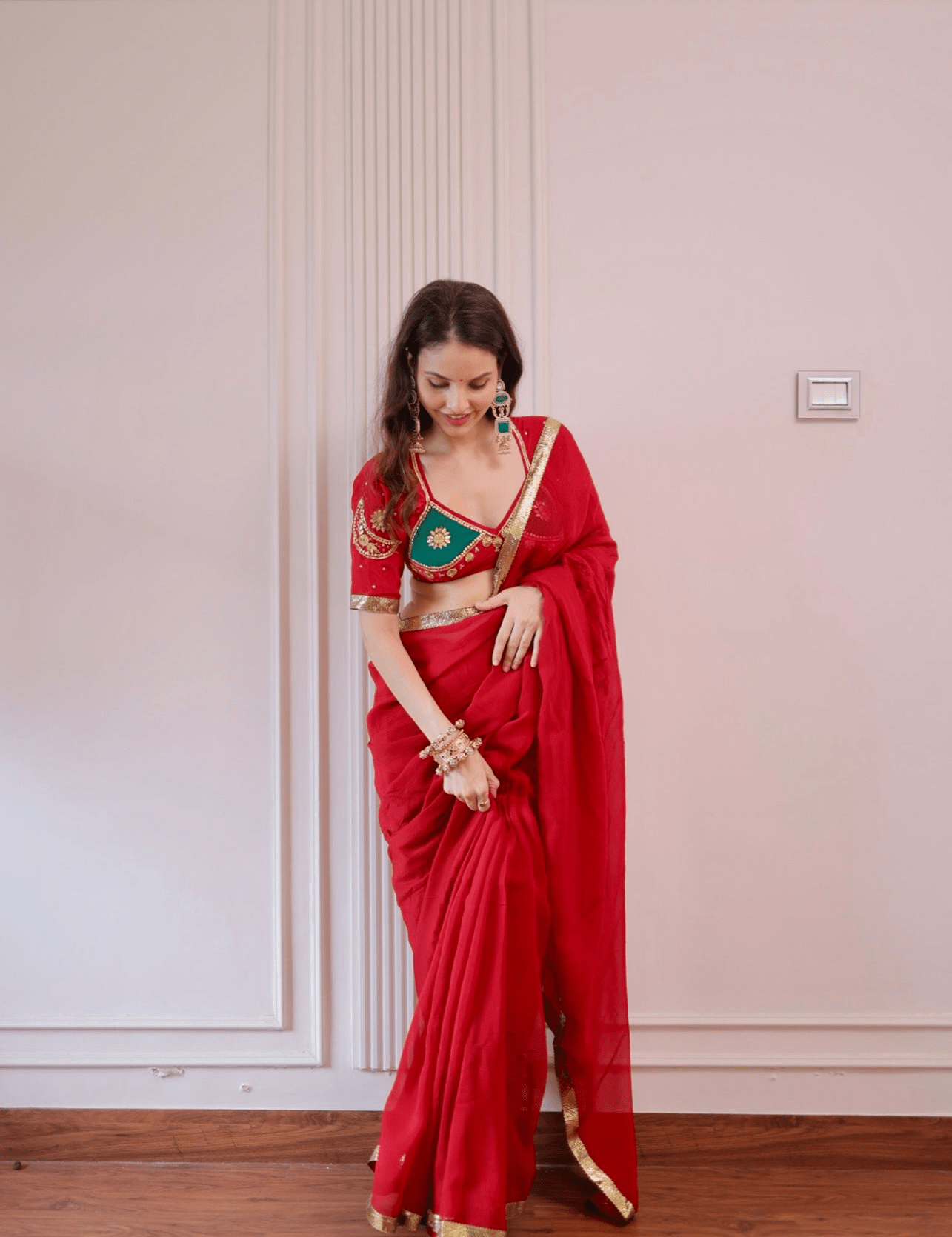 Gajra Laal Pure Copper Gota Saree - House of Baisa
