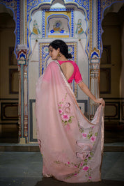 Goriya Peach Organza Saree - House of Baisa