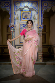 Goriya Peach Organza Saree - House of Baisa