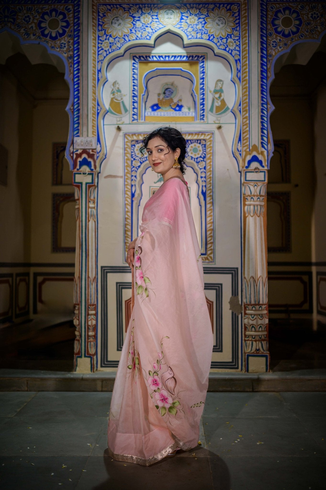 Goriya Peach Organza Saree - House of Baisa