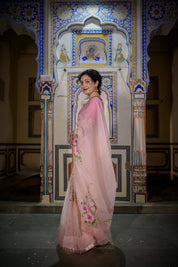 Goriya Peach Organza Saree - House of Baisa
