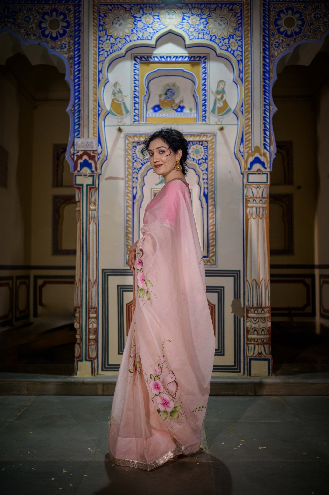 Goriya Peach Organza Saree - House of Baisa