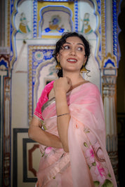 Goriya Peach Organza Saree - House of Baisa