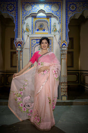 Goriya Peach Organza Saree - House of Baisa