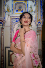 Goriya Peach Organza Saree - House of Baisa