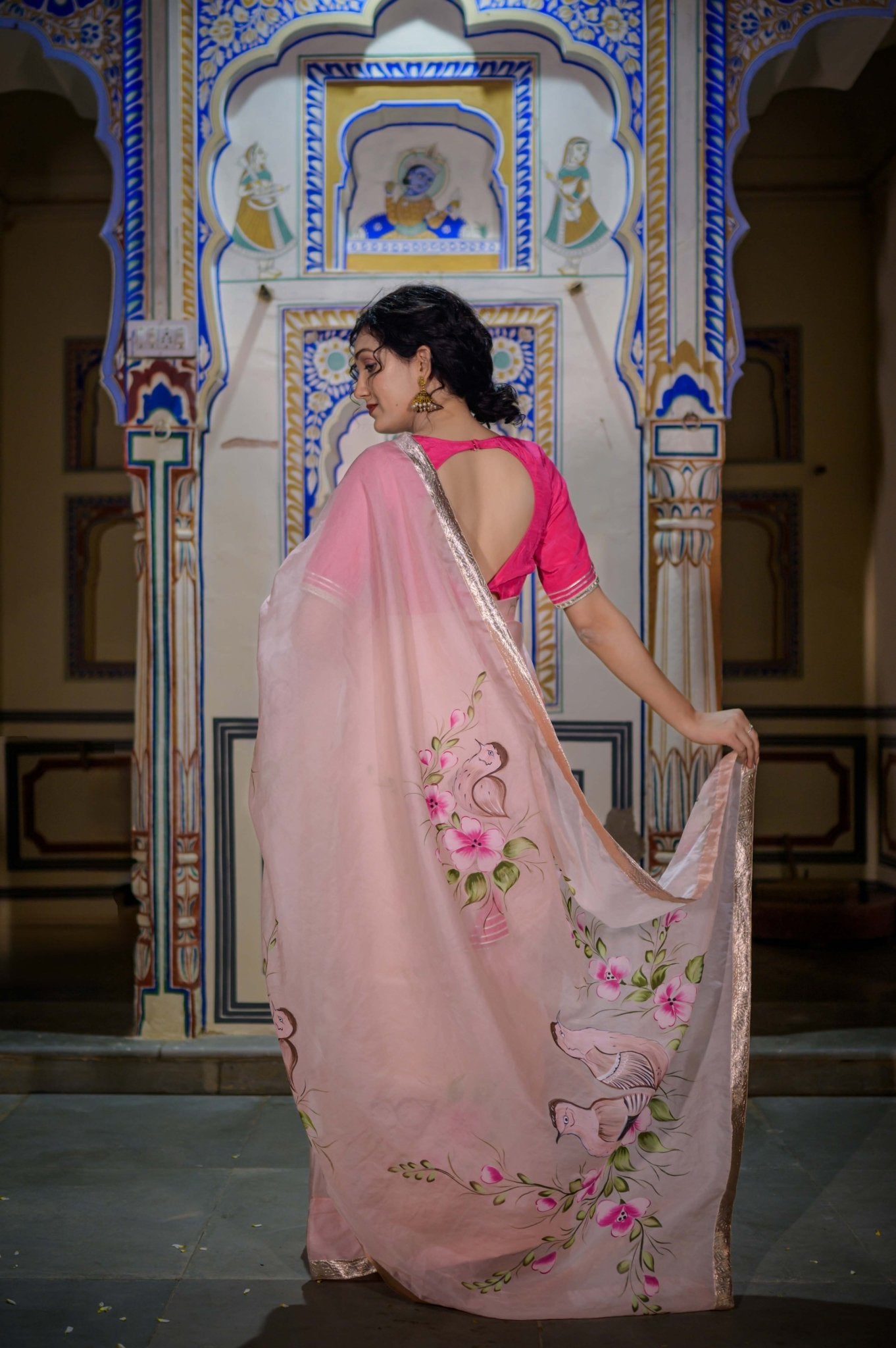 Goriya Peach Organza Saree - House of Baisa