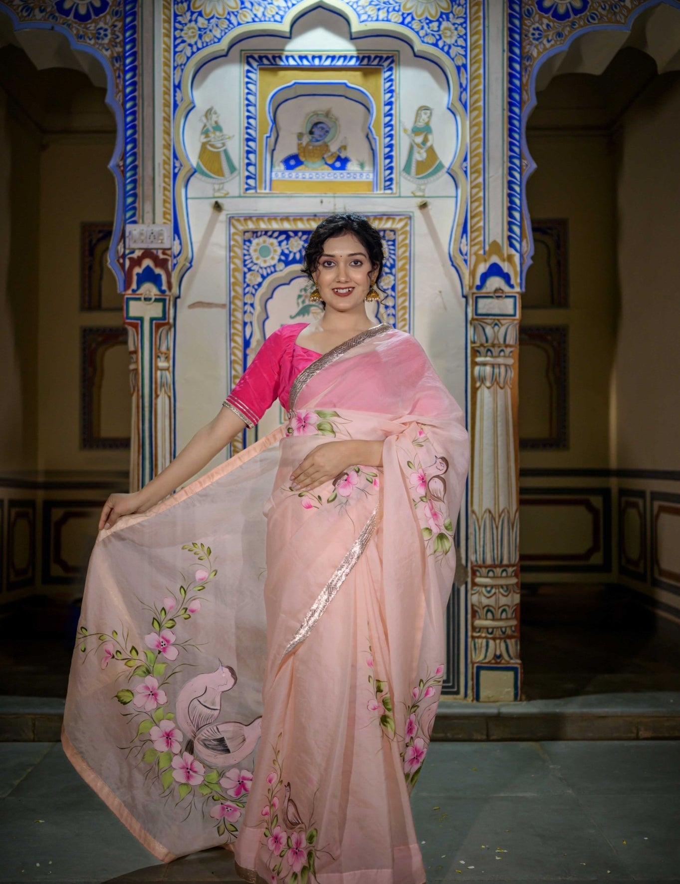 Goriya Peach Organza Saree - House of Baisa