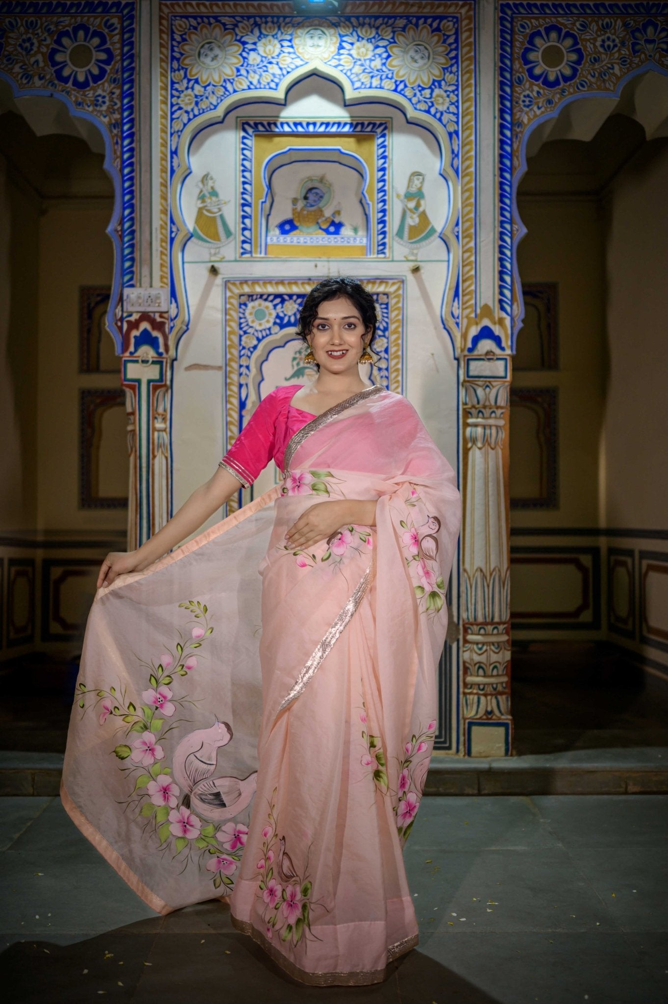 Goriya Peach Organza Saree - House of Baisa