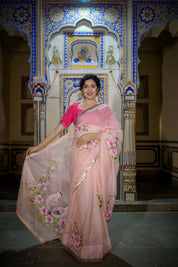 Goriya Peach Organza Saree - House of Baisa
