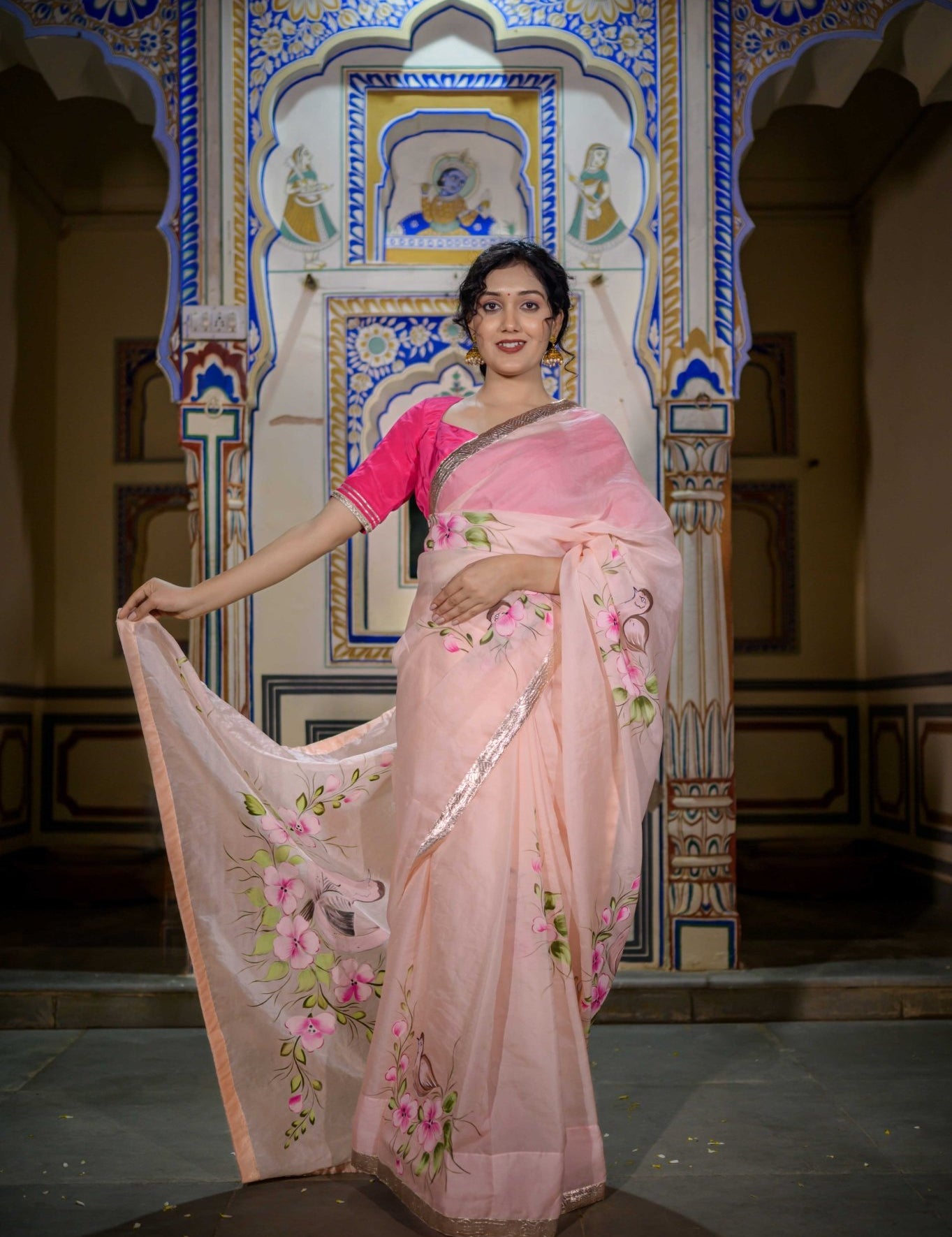 Goriya Peach Organza Saree - House of Baisa