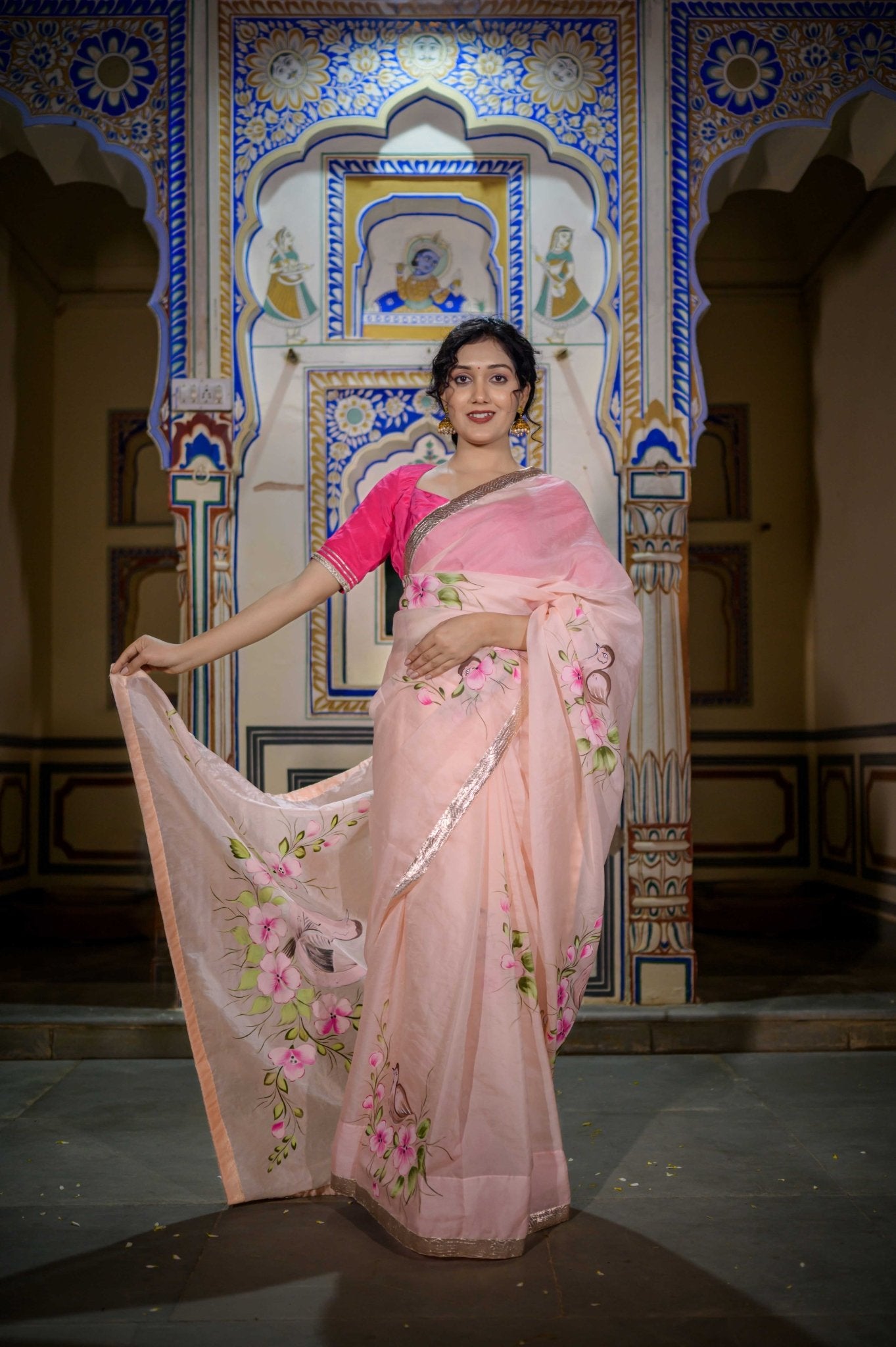 Goriya Peach Organza Saree - House of Baisa