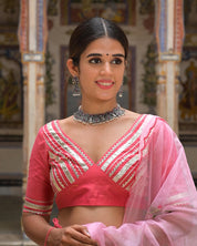 Close-up of gota work and floral details