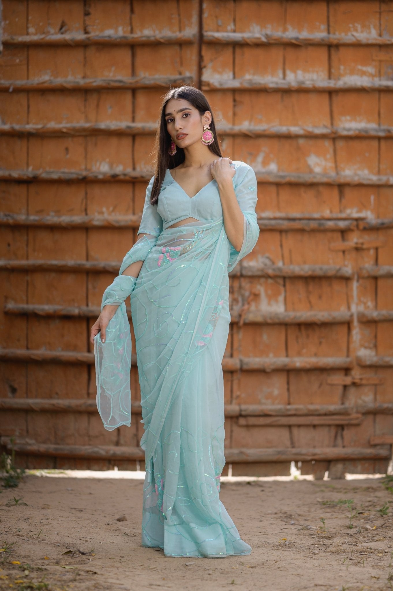 Gracy Pistachio Tari Jaal Saree - House of Baisa