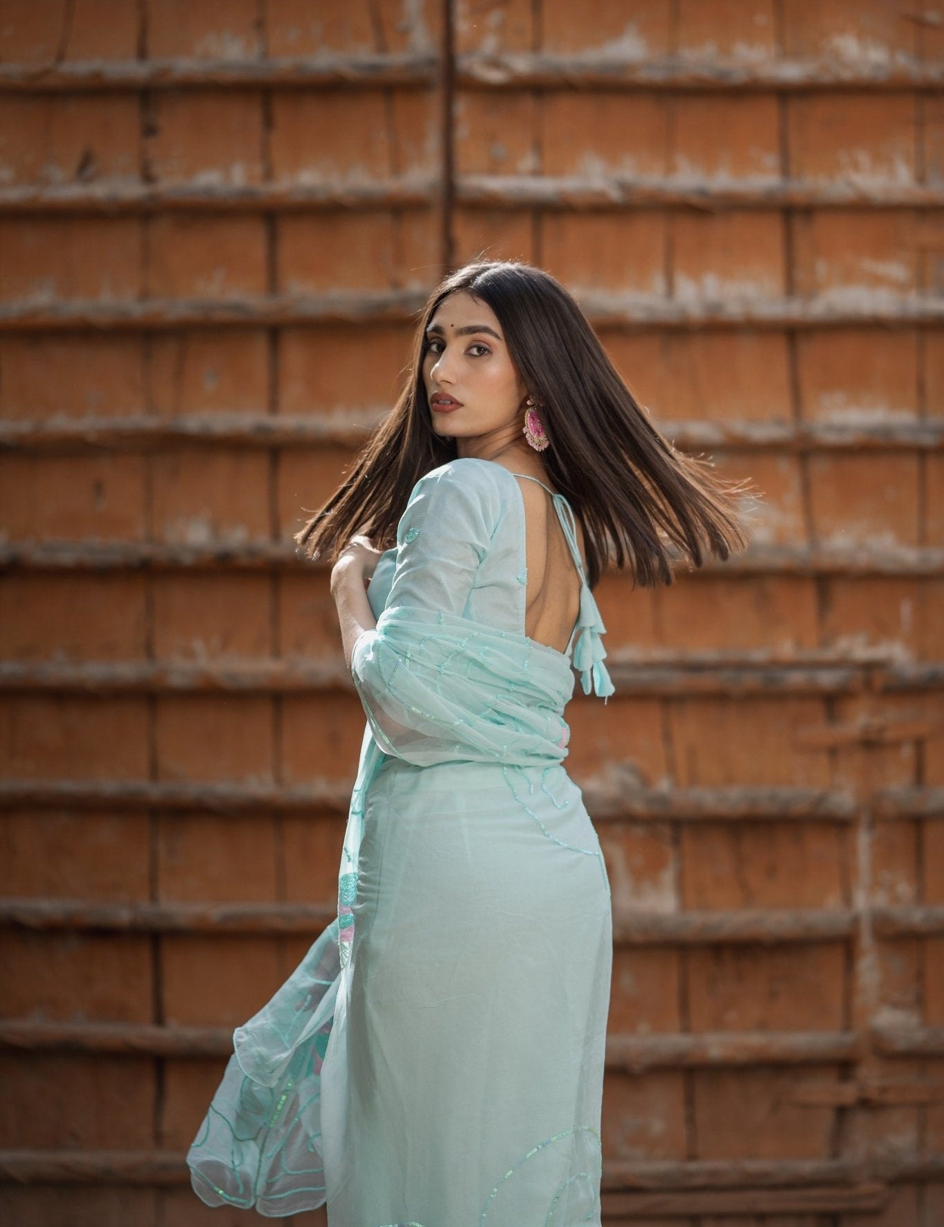 Gracy Pistachio Tari Jaal Saree - House of Baisa
